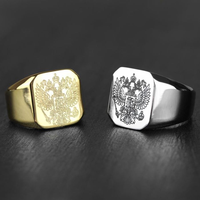 Men's steel signet ring TATIC RSS-0320 with double-headed eagle coat of arms