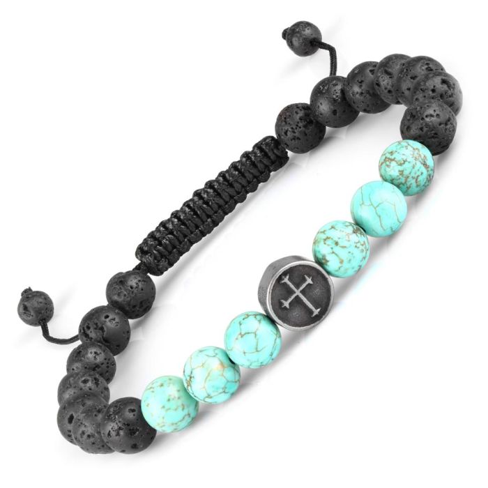 Shambhala bracelet made of lava and turquoise with cross Everiot Select LNS-2097