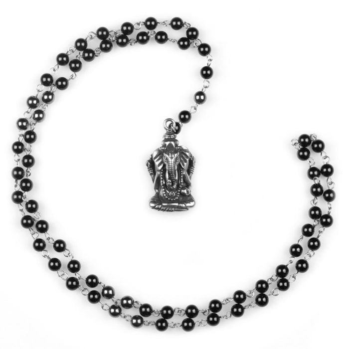 Agate and hematite rosary with Ganesha pendant Everiot Select LNS-2102