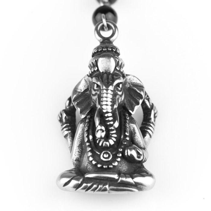 Agate and hematite rosary with Ganesha pendant Everiot Select LNS-2102