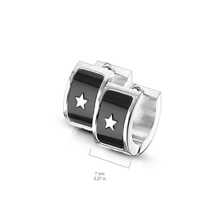Spikes SE3533 round steel earrings with star and black enamel