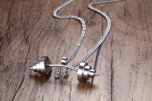 Men's Everiot SPD-XP-1811 barbell shaped pendant on steel chain