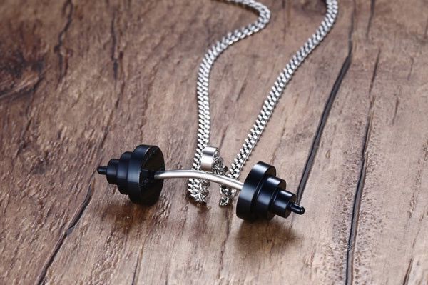 Men's Everiot SPD-XP-1811 barbell shaped pendant on steel chain