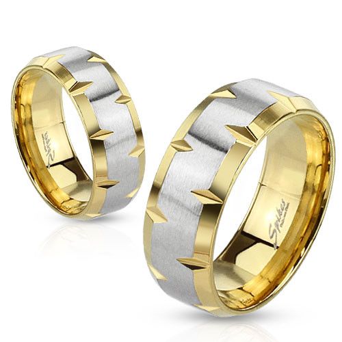 Steel ring Spikes R-M1181 with gold band