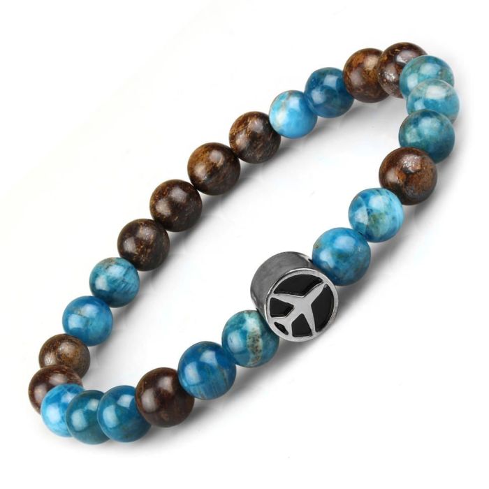 Bracelet on elastic band of apatite and bronze Everiot Select LNS-2125 with charm "Airplane"