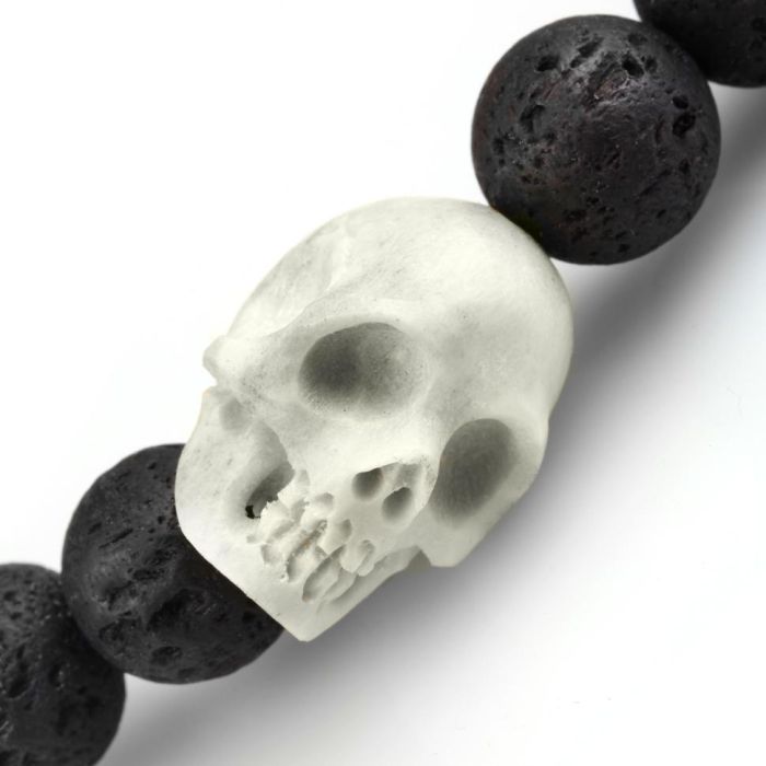 Men's Everiot Select LNS-2117 Lava Stone and Bone Skull Bracelet with Skull