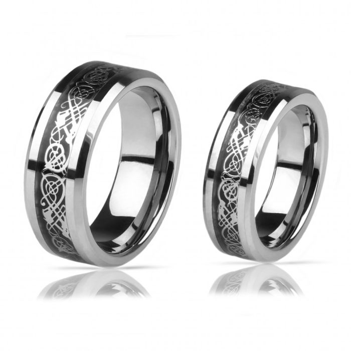 Lonti RTG-0034 Tungsten Carbide Ring with Celtic Dragon Ornament