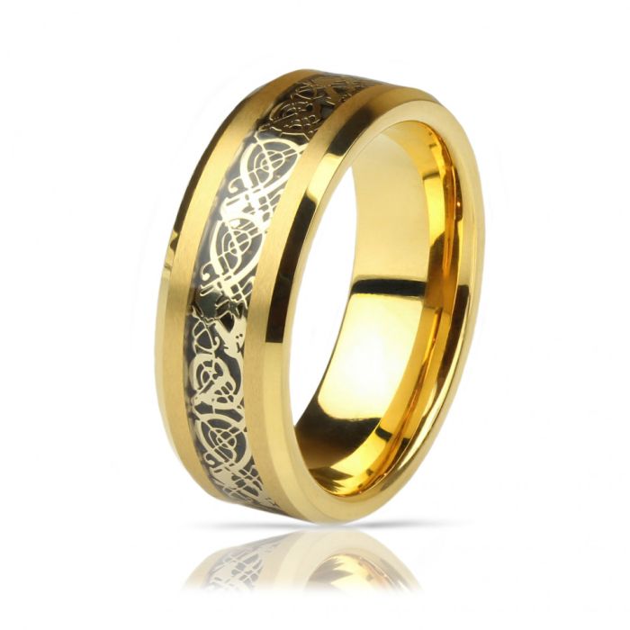Lonti RTG-0032 Tungsten Carbide Ring with "Celtic Dragon" pattern on black background