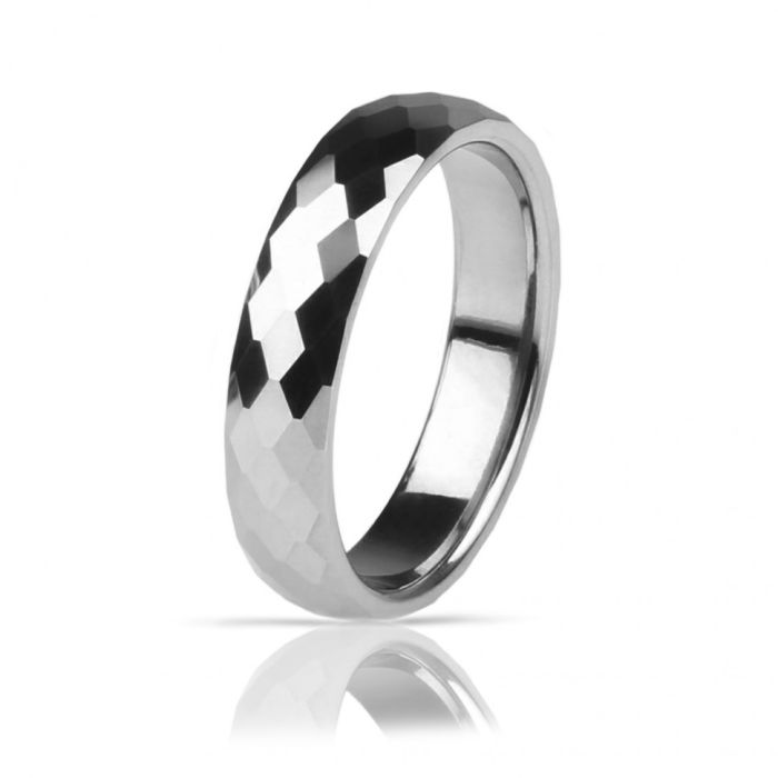 Lonti RTG-0101-ST Tungsten Ring for Couples, with geometric facets