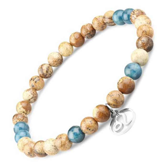 Bracelet with zodiac signs on elastic band Everiot Select LNS-6015 made of jasper and apatite