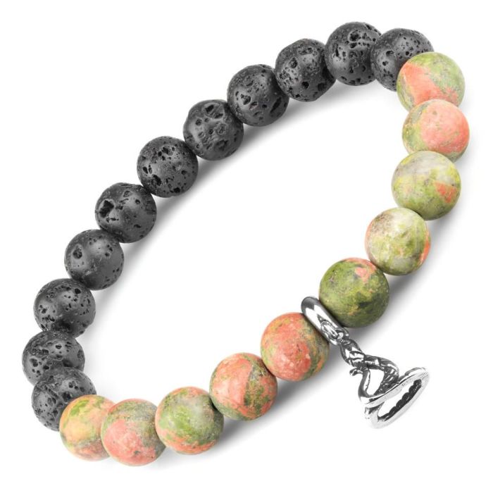 Bracelet on elastic band made of unakite, lava, with snake pendant Everiot Select LNS-2142