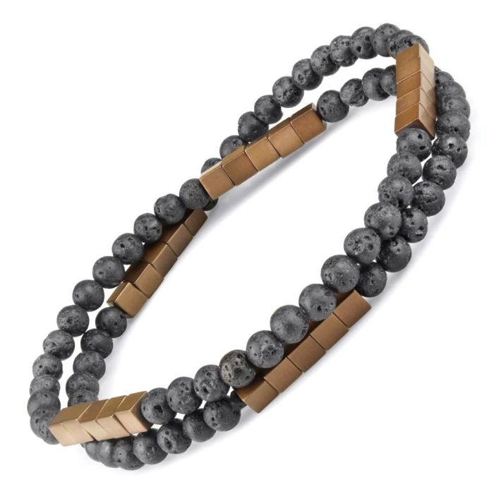 Bracelet in two turns on the elastic band of lava and hematite Everiot Select LNS-2144