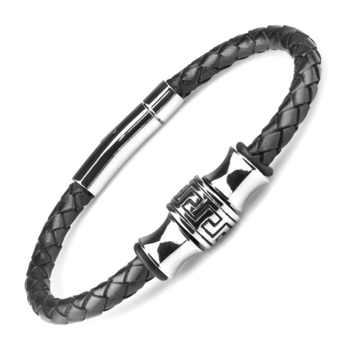 Men's leather bracelet with meander ornament Everiot Select LNS-5023