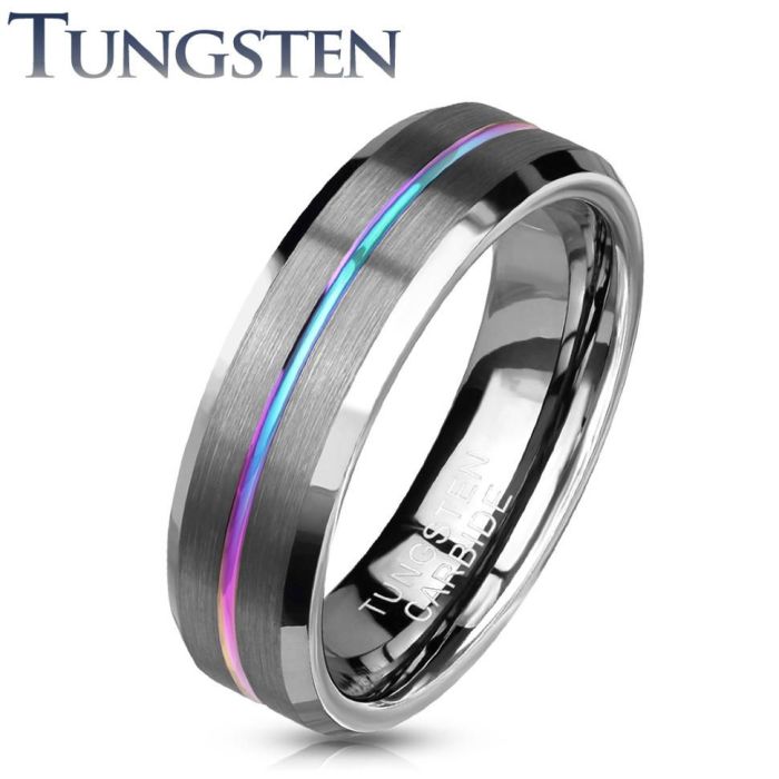 Lonti R-TU18W tungsten carbide ring with thin multicolored band