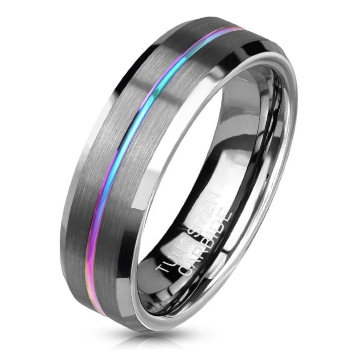 Lonti R-TU18W tungsten carbide ring with thin multicolored band
