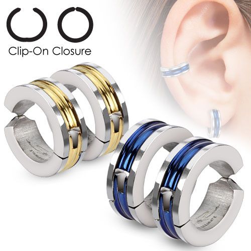 Spikes SFE-13528 Steel Clip Earrings with Color Band