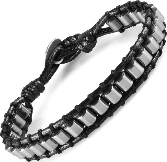 Set of two bracelets Everiot Select LNS-7004 made of leather and hematite