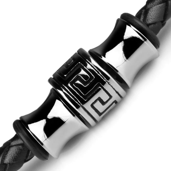 Men's leather bracelet with meander ornament Everiot Select LNS-5023