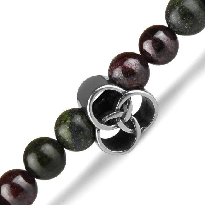 Elastic bracelet of serpentine and garnet in two turns Everiot Select LNS-2114