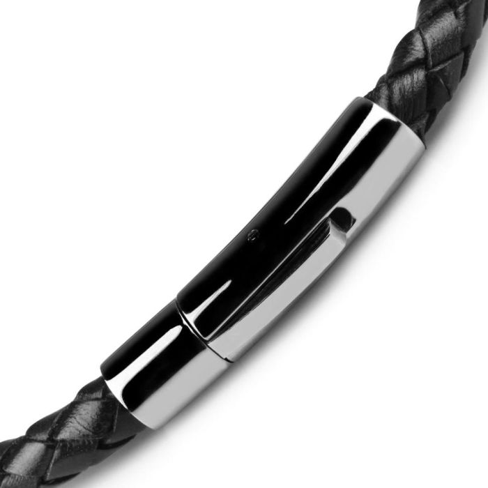 Men's black leather braided bracelet with soccer Everiot Select LNS-5019