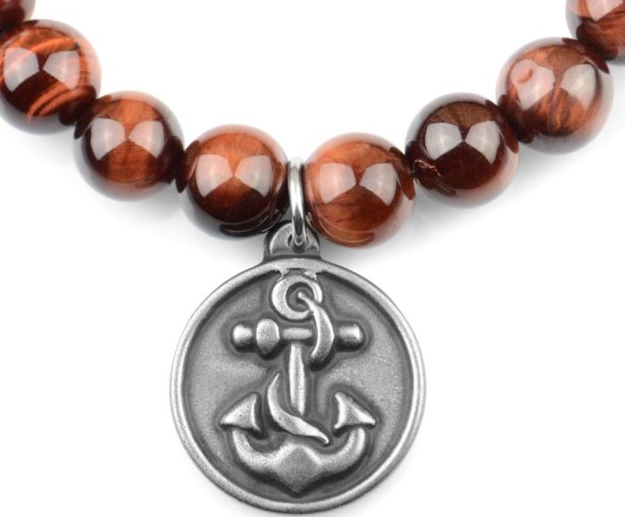 Men's Shambhala Bracelet made of bull's eye stone Everiot Select LNS-2184-ST with anchor
