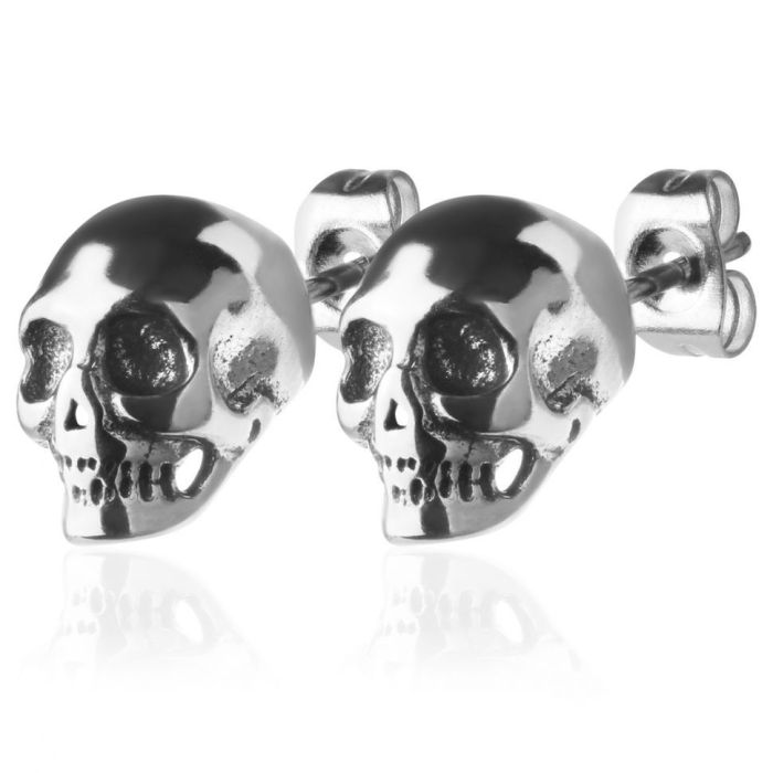 Everiot SE-ZS-1805 Men's Steel "Skulls" Carnation Earrings in Steel