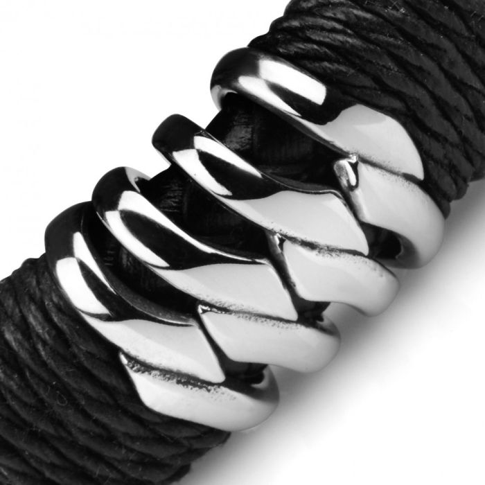 Men's Everiot SP-MJ-782 Leather Bracelet with Steel Inserts