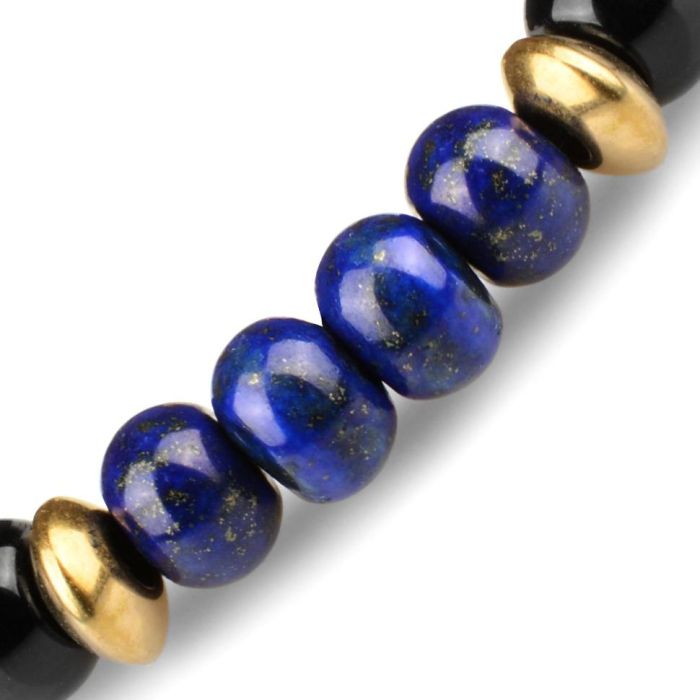 Handmade Shambhala style bracelet Everiot Select LNS-2018 made of natural lapis lazuli and agate
