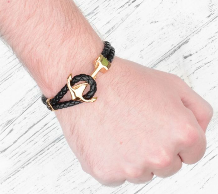Men's Everiot SP-MJ-14014 Leather Bracelet with Gold Anchor