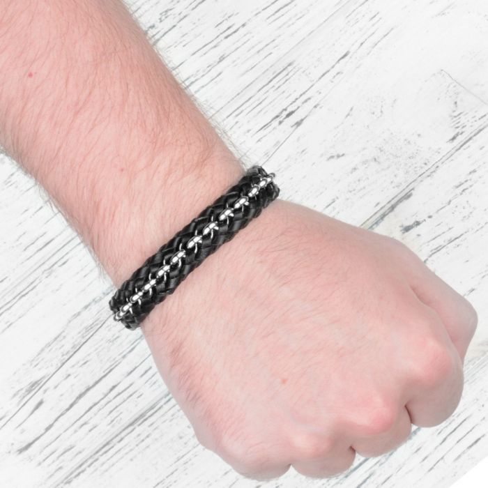 Men's Everiot BC-MJ-1525 Leather Bracelet with Chain
