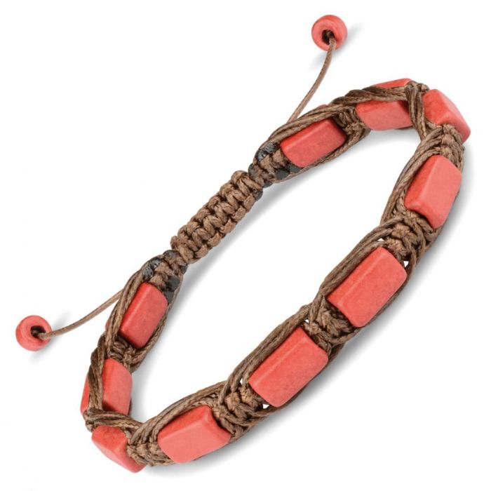 Braided Shambhala style bracelet Everiot Select LNS-2056 made of red ceramic beads