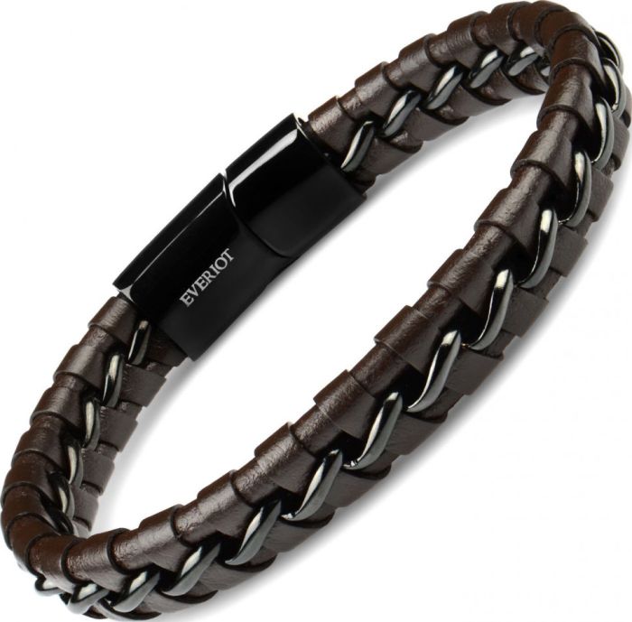 Men's Everiot BC-MJ-1644 Brown Leather Bracelet