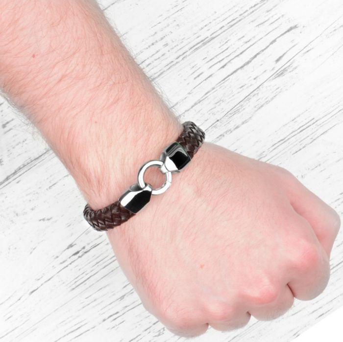 Men's Everiot BC-MJ-1652 Black and Brown Leather Bracelet