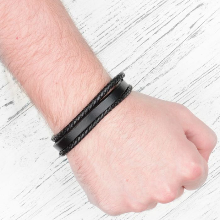 Black Leather Everiot BC-MJ-1656 Men's Bracelet
