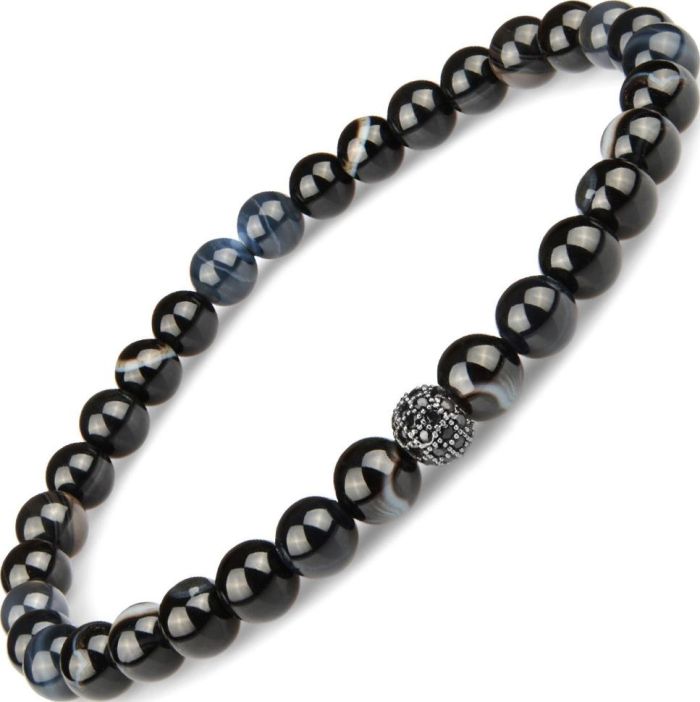Bracelet made of onyx with diamonds on elastic band Everiot Select LNS-2070