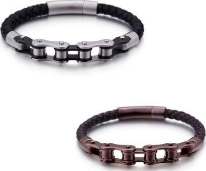 Everiot SP-MJ-150519/150514 Men's Leather Bracelet with Steel Bike Chain