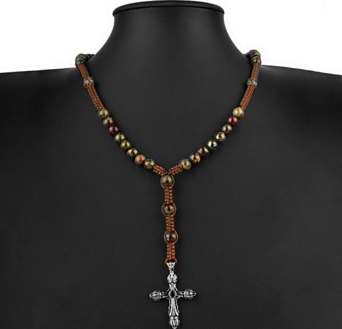 Everiot Select Men's Rosary --LNS-3111 made of jasper with cross and Dzi beads