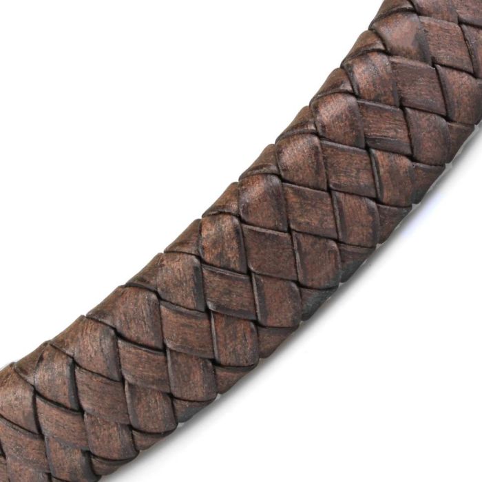 Men's braided bracelet made of brown leather Everiot Select LNS-5012