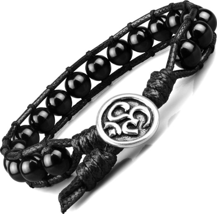 Braided bracelet Everiot Select made of agate and waxed cord LNS-3114 with "Om" sign
