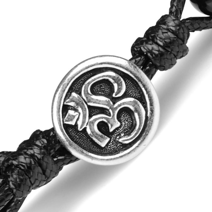 Braided bracelet Everiot Select made of agate and waxed cord LNS-3114 with "Om" sign