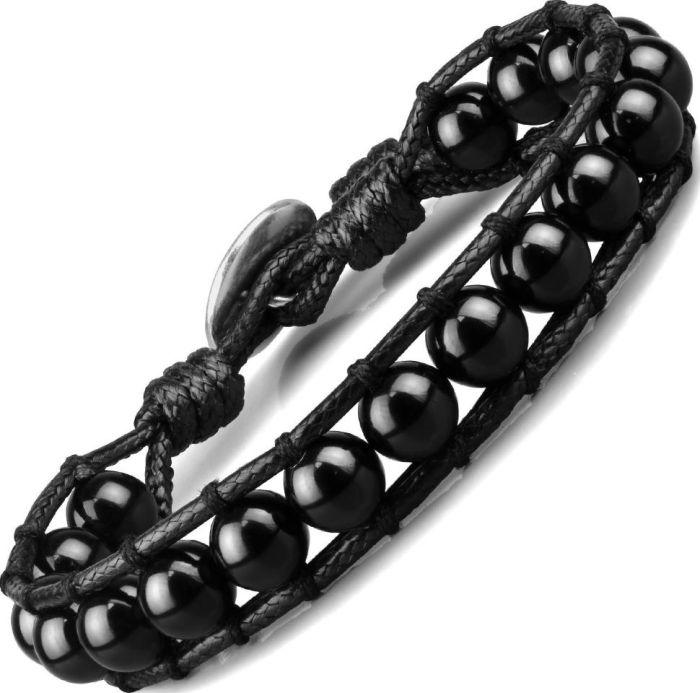 Everiot Select LNS-3134 Black Agate Braided Bracelet with Om Sign