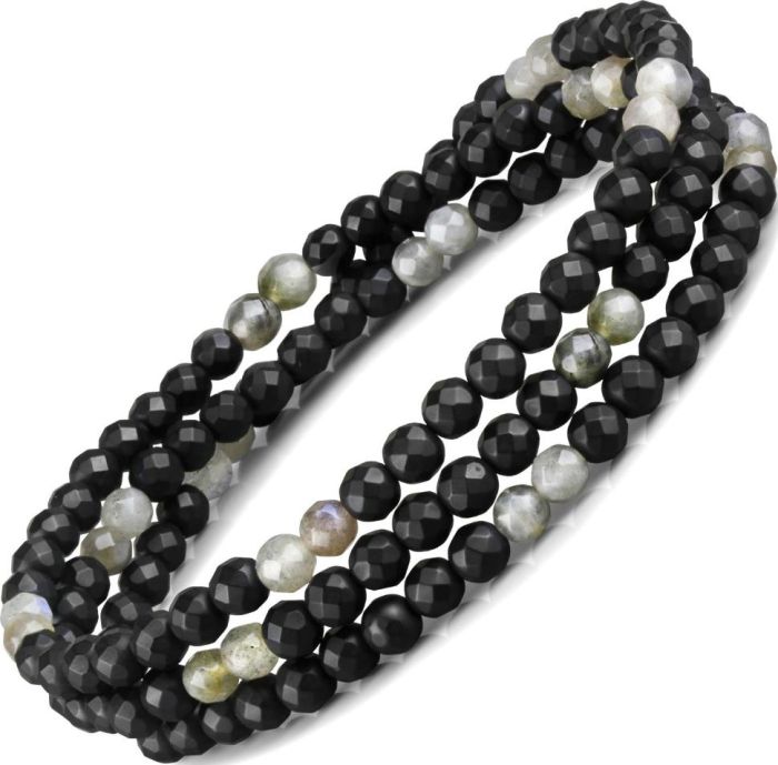 Bracelet in three turns on a rubber band Everiot Select LNS-2023 of onyx and labradorite