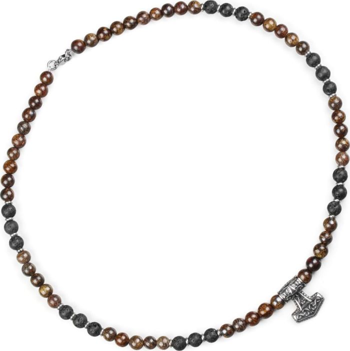 Men's Choker (Beads) Everiot Select LNS-2035 made of lava and bronzite with "Thor's Hammer" pendant