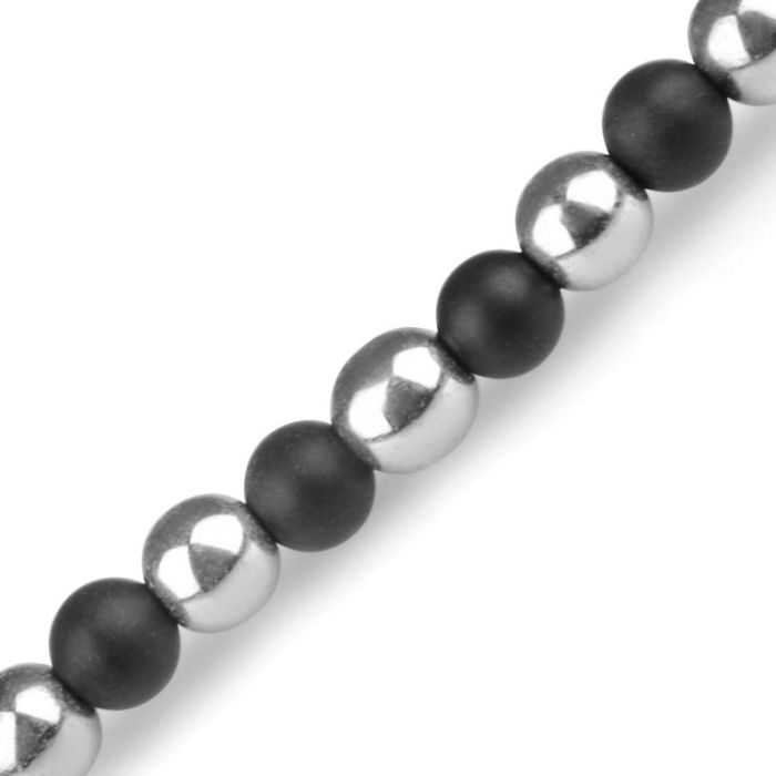Short men's choker (beads) Everiot Select LNS-2036 of hematite and agate