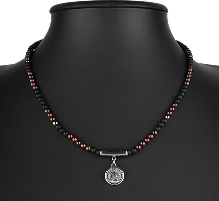 Men's agate and garnet choker with St. Benedict medallion and cross Everiot Select select select LNS-2135