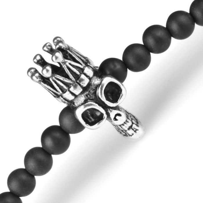 Men's three-turn agate and hematite rubber band bracelet Everiot Select LNS-2065 with skull