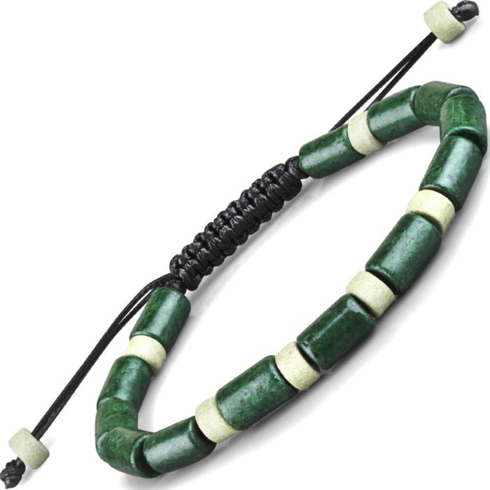 Braided Shambhala style bracelet Everiot Select LNS-2059 with green ceramic beads