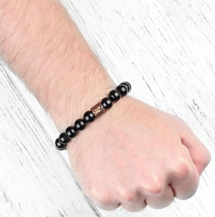 Black agate bracelet Everiot Select LNS-2187 on elastic band