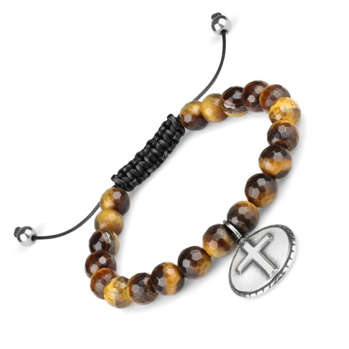 Men's Shambhala Everiot Select LNS-0238-ST Tiger Eye Stone Bracelet with Pendant and Cross