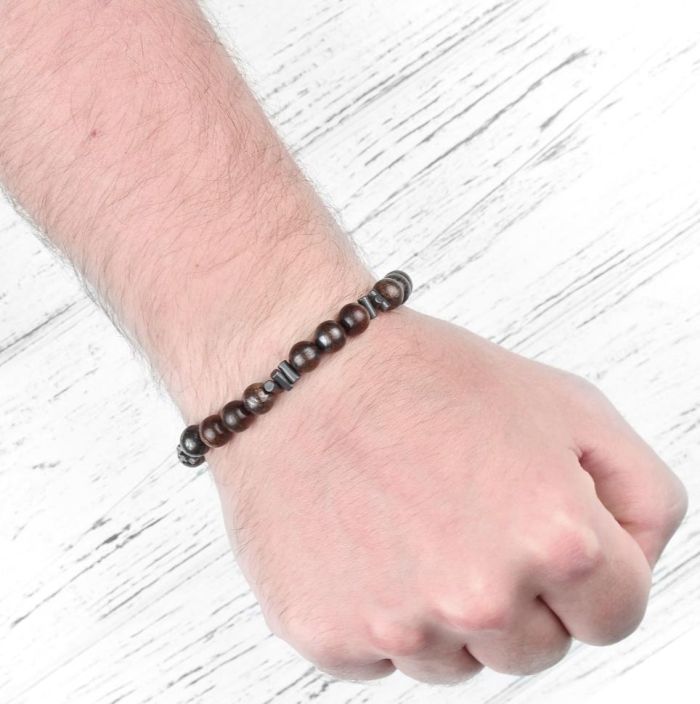 Bracelet on elastic band Everiot Select LNS-2175 of bronzite and hematite